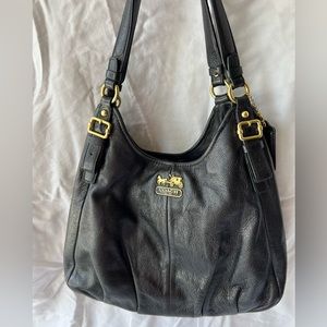 Authentic Black Leather Coach Purse, Purple Interior